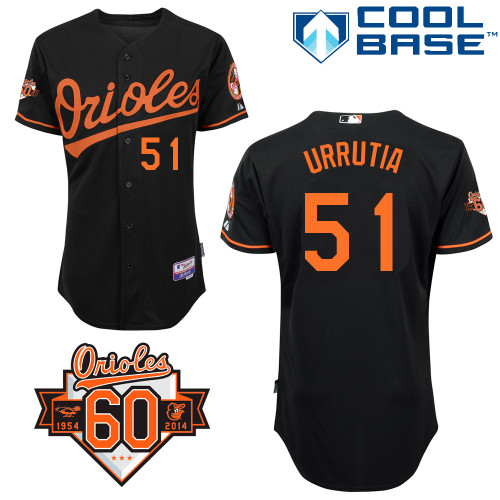Henry Urrutia #51 Youth Baseball Jersey-Baltimore Orioles Authentic Alternate Black Cool Base/Commemorative 60th Anniversary Patch MLB Jersey